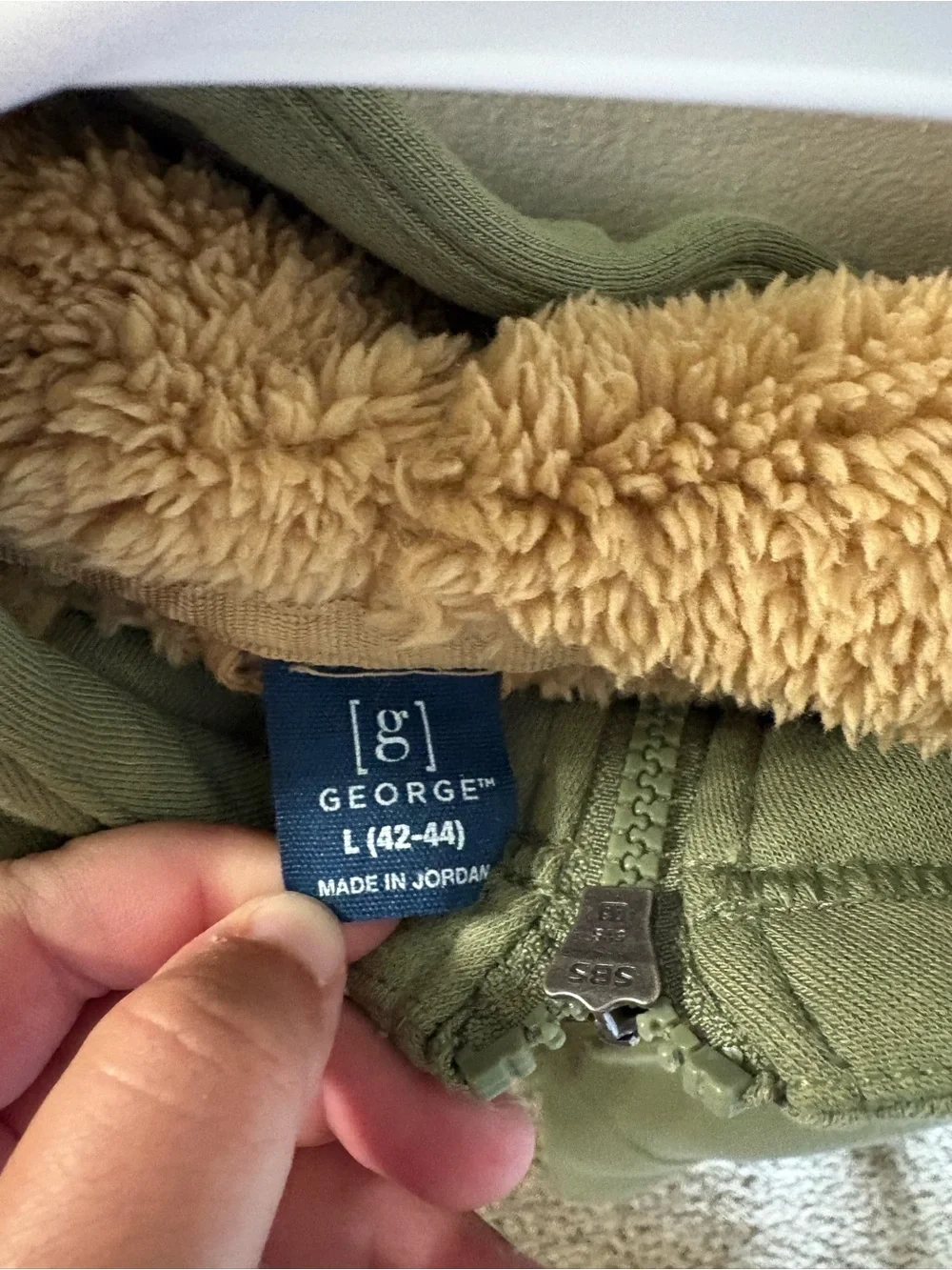 George Olive Green Zippered Hoodie with Sherpa Lining